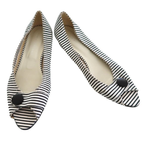 FABIO RUSCONI striped Faille peep toe shoes 38.5 8 1/2 NEW - Picture 1 of 7